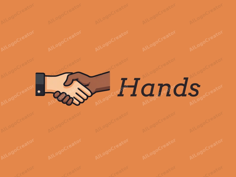 modern design features stylized hands in a handshake, incorporating clean lines and skin tones, combined with a harmonious background.