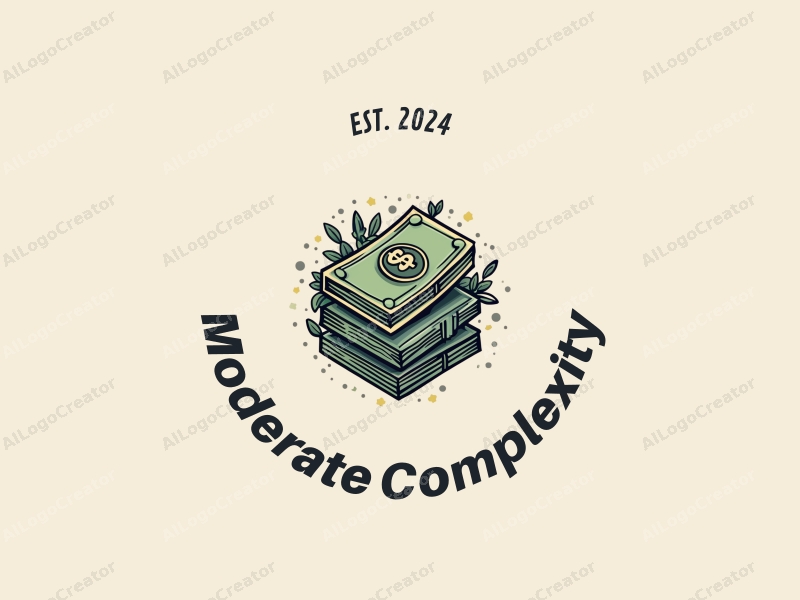 modern design features intricate and detailed elements, a stylized representation of digital currency and cash, combined with a clean background.