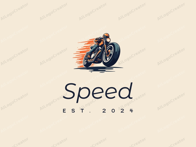 a modern design featuring dynamic lines representing speed, a stylized engine and tire, combined with a clean background to emphasize power and motion.