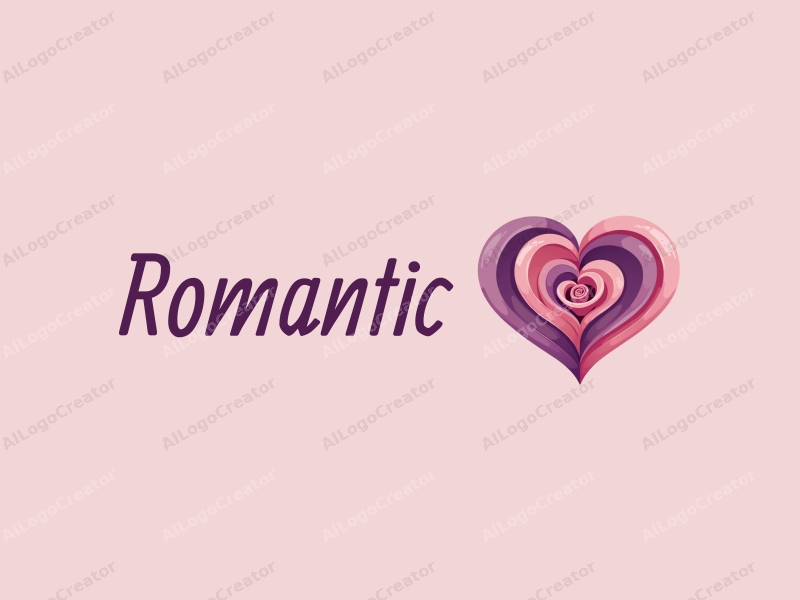 playful design features a heart shape intertwined with a rose, using pink and purple colors, combined with a clean background.