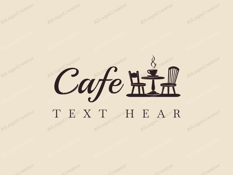 vintage design features a stylized coffee cup, a book, and a cozy table and chair setup, combined with a clean background.