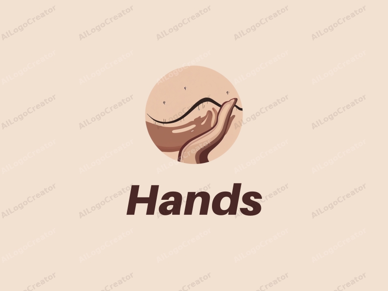 modern design features a stylized hand holding a timeline with flowing curves, combined with a clean background in skin tone colors.