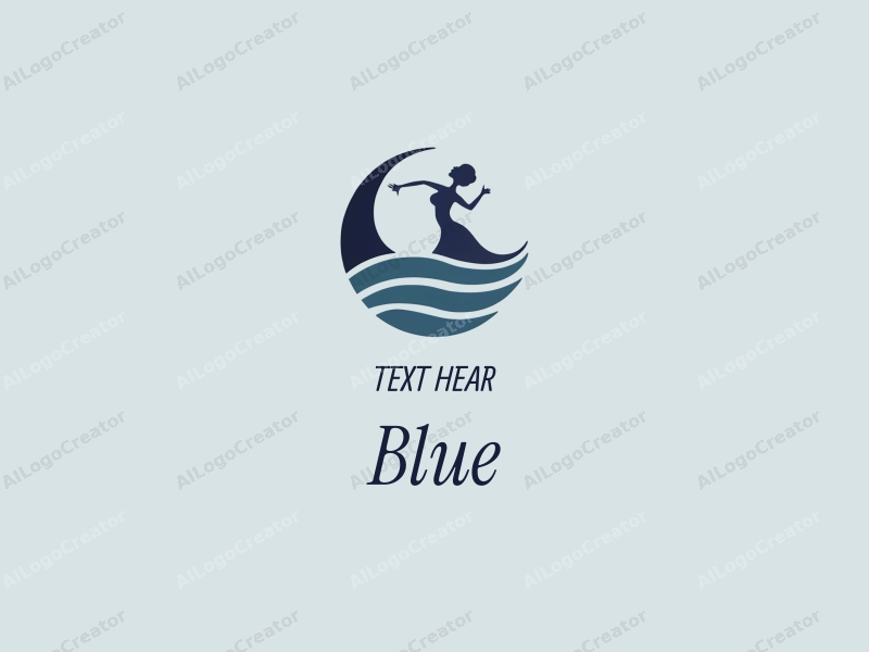 minimalist design features flowing ocean waves, a stylized dancer in motion, combined with a clean background.