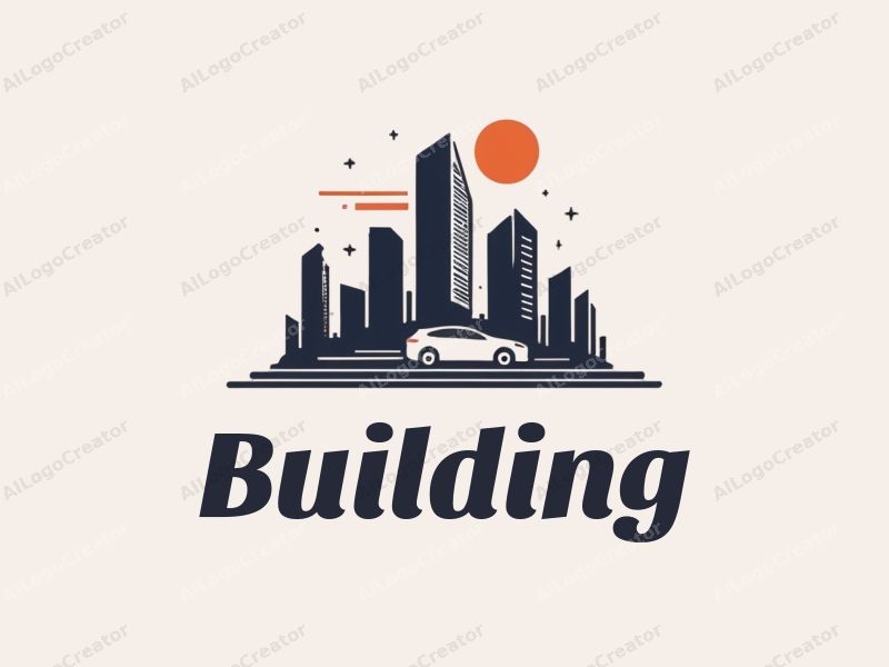 modern design features a sleek building silhouette, a stylized structure, a car in motion, and a dynamic skyline, combined with a clean background.