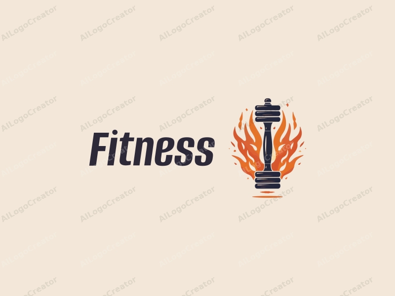 modern design features stylized dumbbells intertwined with flames, creating a dynamic and energetic composition, combined with a clean background.