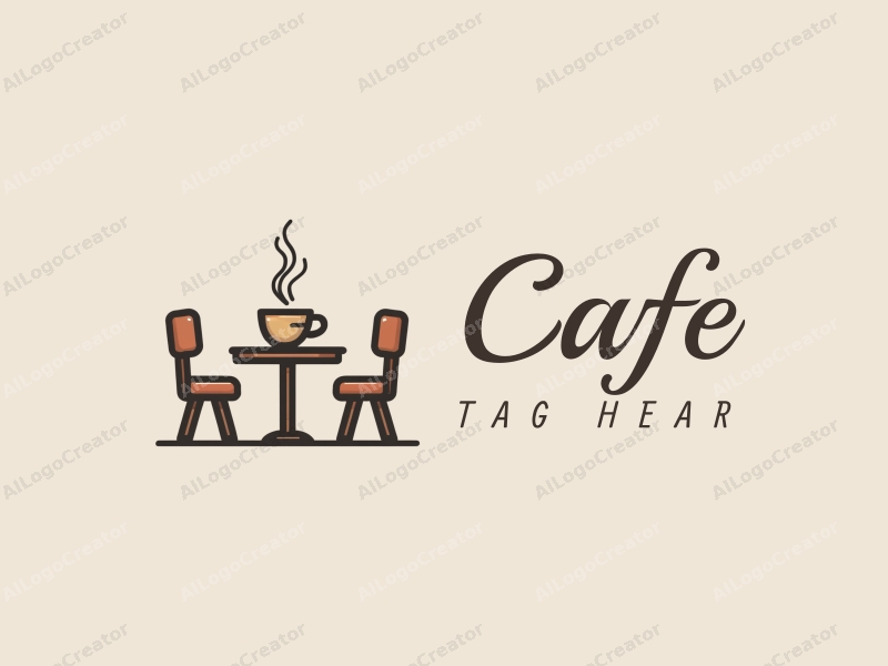 vintage design features a stylized coffee cup, retro table, and chairs, combined with a clean background.