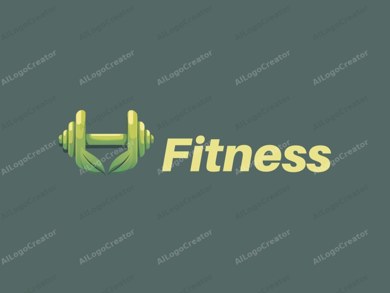 modern design features a stylized dumbbell intertwined with a green leaf, utilizing a clean and simple composition that emphasizes health and fitness.