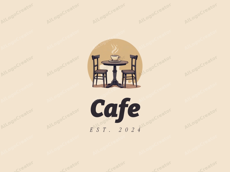 vintage design features a stylized coffee cup, elegant dining table, and cozy tables and chairs arrangement combined with a clean background.