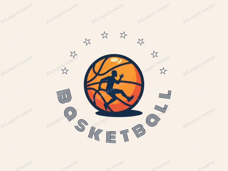 playful design features a stylized basketball, an athlete in motion, and a basketball court background combined with a clean and simple layout.