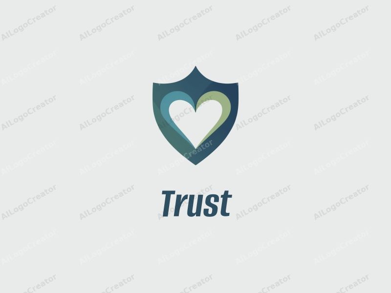 modern design features a stylized shield and heart shapes, symbolizing trust and safety, combined with a clean background in blue and green colors.