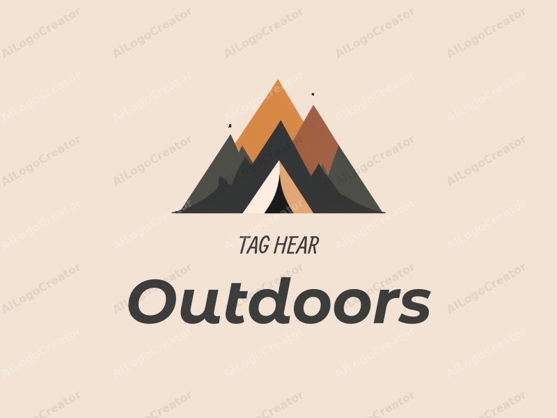 modern design features a stylized camping tent and mountain peak, combined with a clean background and a harmonious composition.