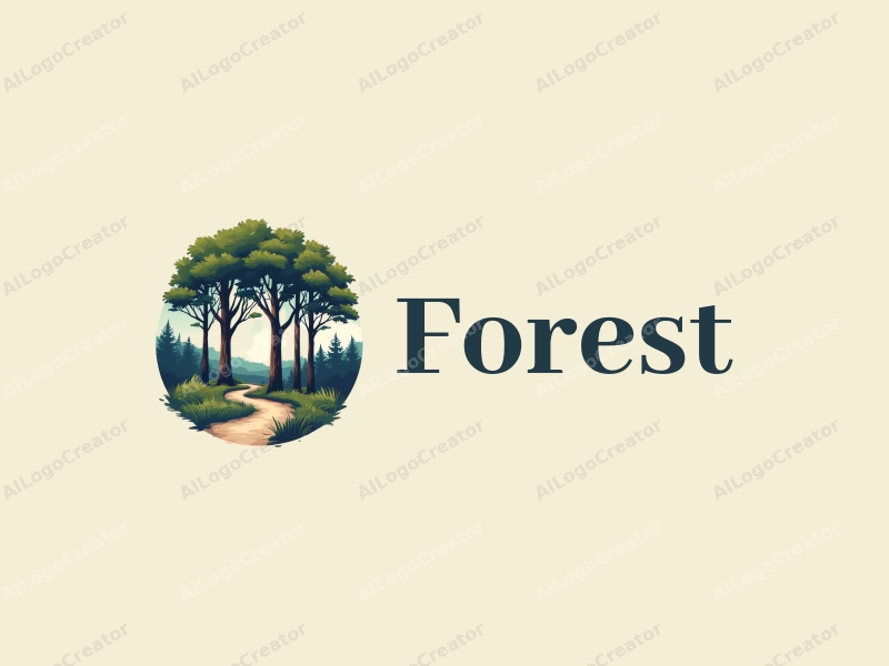 vintage design features a serene forest scene with tall trees, a lush tree canopy overhead, and a winding pathway, combined with a clean background.