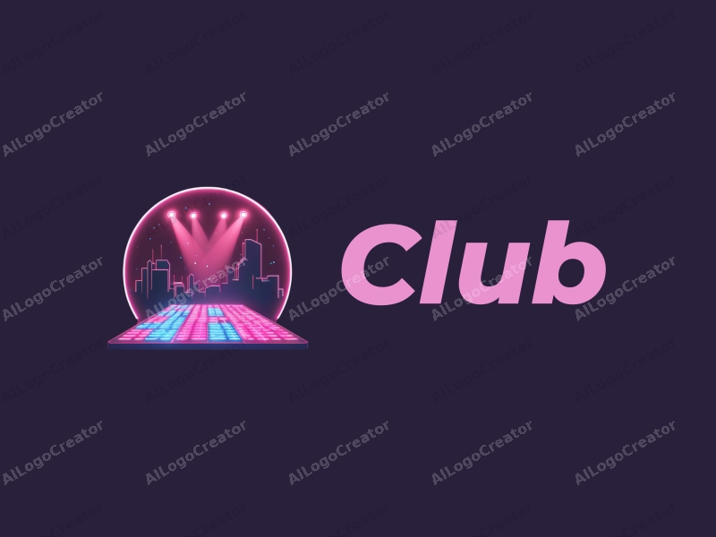 a modern and vibrant design featuring neon lights and a stylized dance floor, capturing the essence of nightlife and parties, with a clean background and harmonious composition.