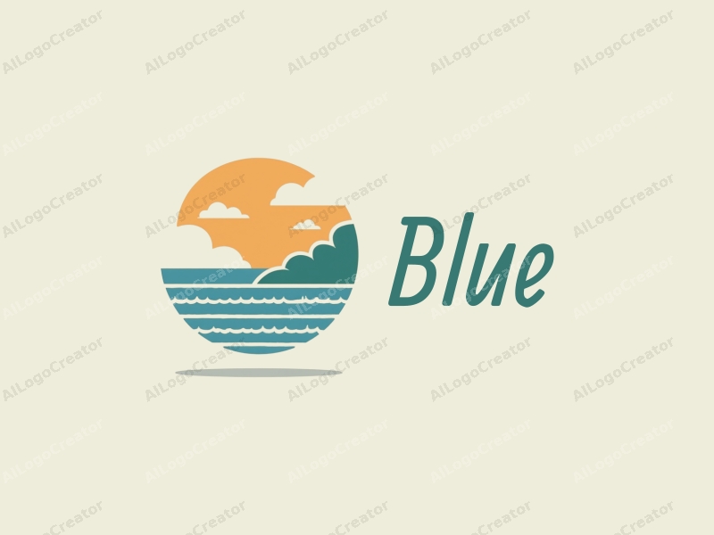 minimalist design features a serene ocean and sky, stylized waves and clouds, combined with a clean background.