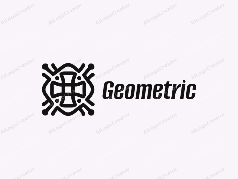 geometric design features a harmonious combination of squares and circles, with flowing waves and circular rings, all presented in a black and white color scheme against a clean background.