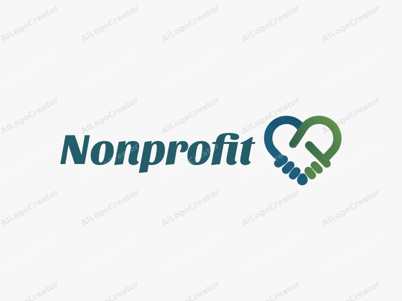 modern design features a stylized heart and handshake symbolizing charity and volunteerism, combined with a clean background in blue and green tones.