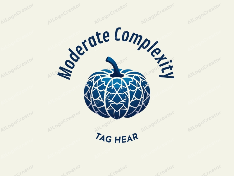 a modern design featuring a complex and intricate geometric pumpkin, utilizing a blue color palette, combined with a clean background for a harmonious and simple composition.