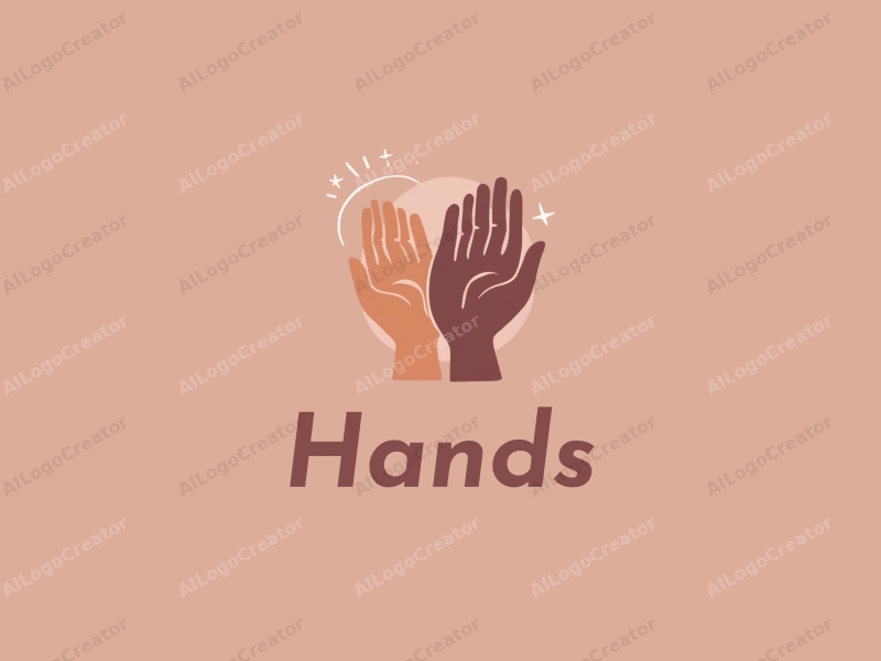 a modern design featuring a hand holding an object, complemented by another hand with a halo, using skin tone colors, combined with a clean and simple background.