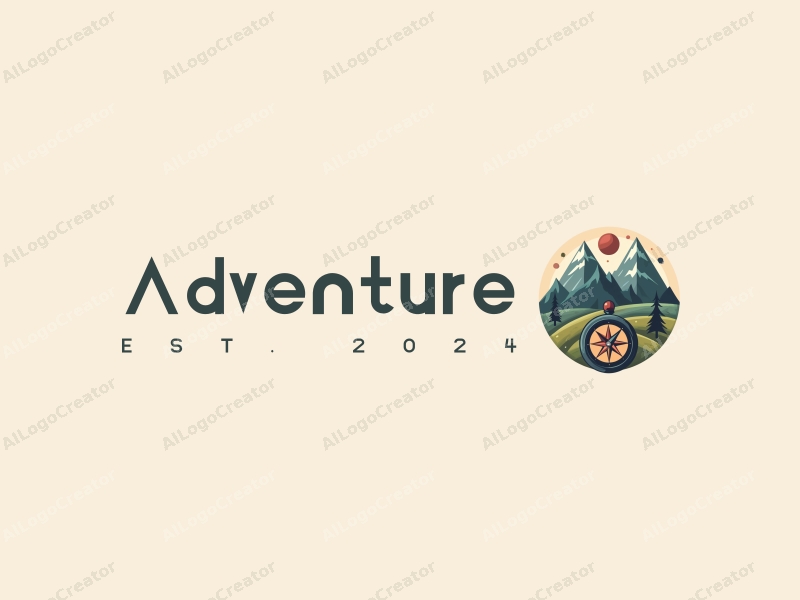 playful design features stylized mountains, a whimsical compass, and adventure elements combined with a clean background.