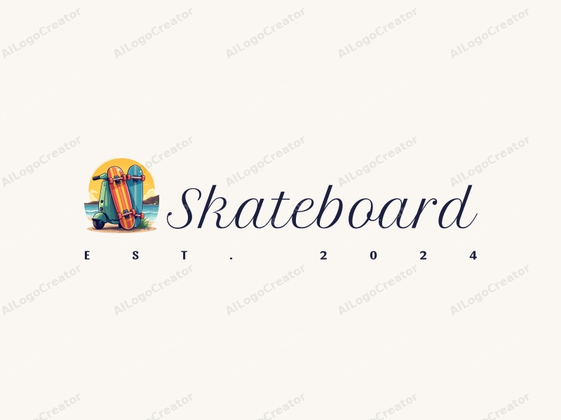 playful design features vibrant skateboards, stylized scooters, and surfboards, combined with a clean background and a fun, energetic composition.