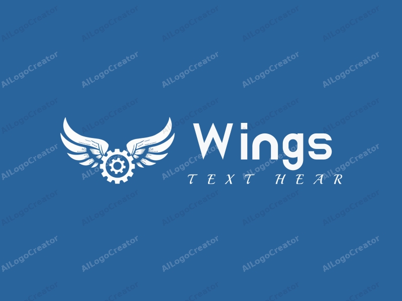 playful design features stylized wings intertwined with gears, symbolizing creativity and innovation, combined with a clean blue background.