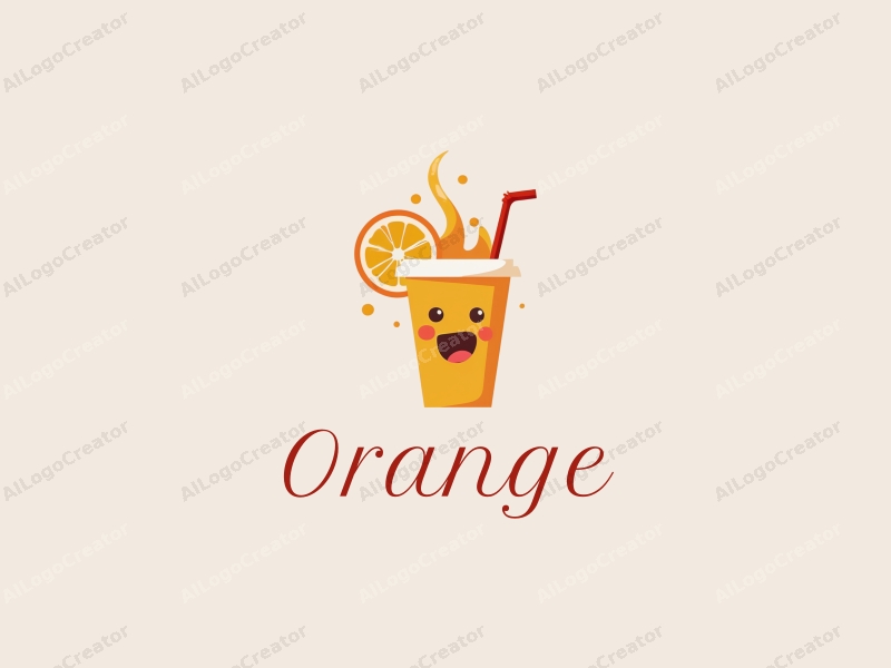 playful design features a vibrant orange, a stylized juice splash, and a cheerful drink cup, combined with a clean background.