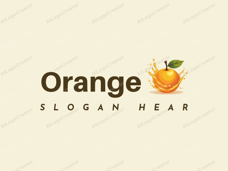 modern design features a stylized orange and a splash of orange juice, combined with a clean background and natural elements.