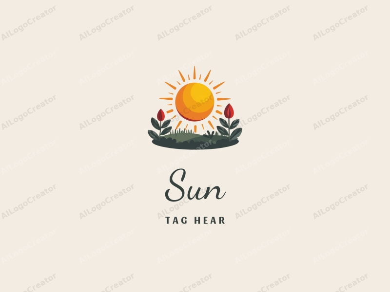 playful design features a stylized sun with rays, vibrant sunshine illuminating playful plants, combined with a clean background.