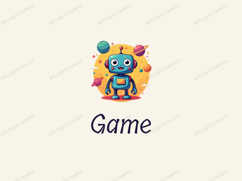 playful design features vibrant colors, a whimsical robot character, playful planets, and toy-like elements combined with a clean background.