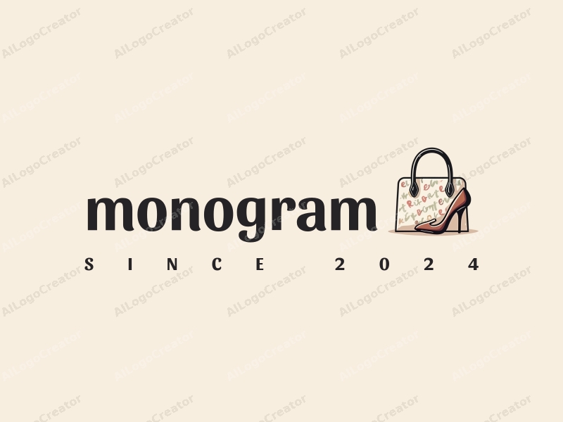 a modern design featuring stylized letters, a sleek handbag, and elegant high heels, combined with a clean background and a minimalist approach.