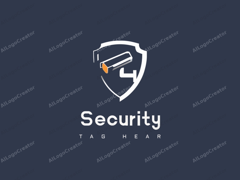 modern design features a stylized shield and a surveillance camera, combined with a clean background and a focus on security elements.