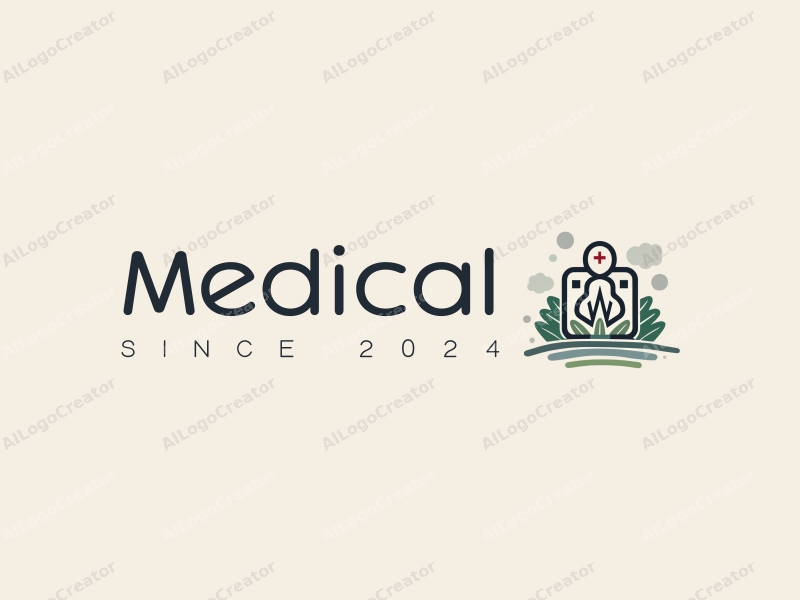 modern design features a stylized hospital silhouette, a doctor figure, intertwined with plant elements and a power source, combined with a clean background.