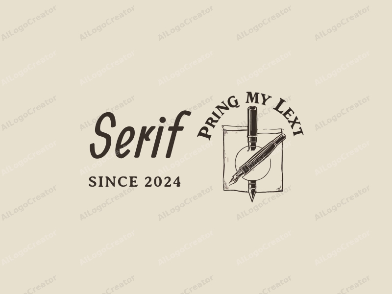 vintage design features elegant serif fonts, a classic pen and paper illustration, combined with a clean background.