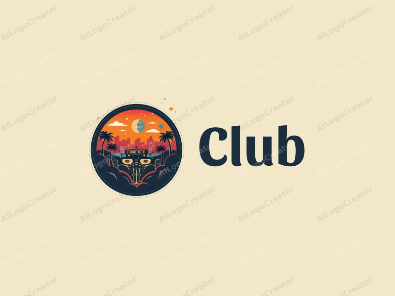 a modern design featuring a stylized club scene with social elements, a starry sky, and planets, combined with a clean background.