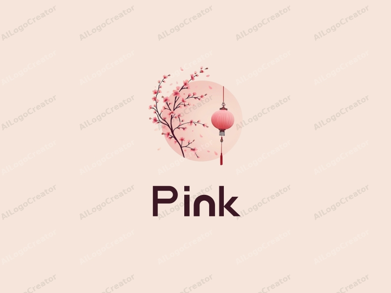 minimalist design features delicate cherry blossoms, soft pink petals, and elegant lanterns, combined with a clean background.