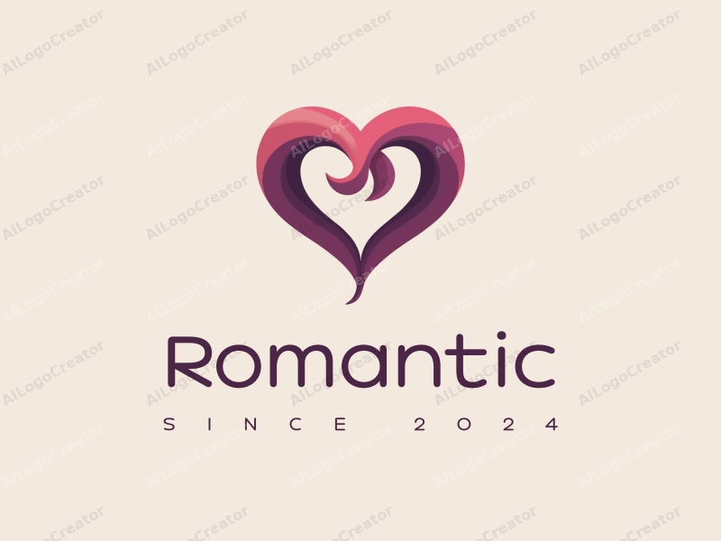 playful design features a stylized rose intertwined with a heart shape, incorporating pink and purple colors, combined with a clean background.