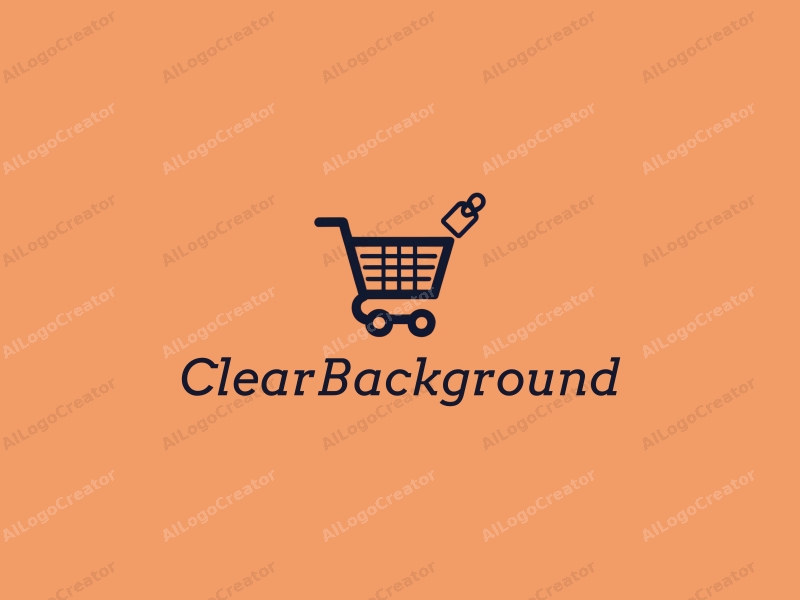 minimalist design features a stylized shopping cart and a tag, combined with a clean background and a focus on simplicity.