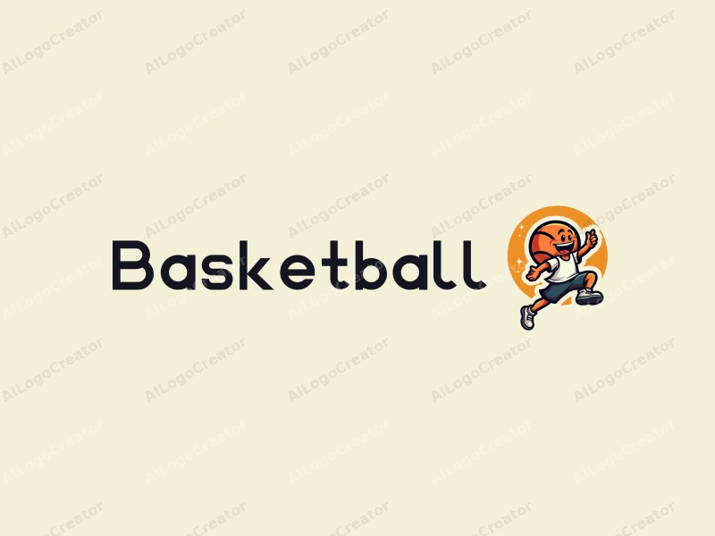 playful design features a cheerful basketball, an energetic athlete in motion, combined with a clean background.