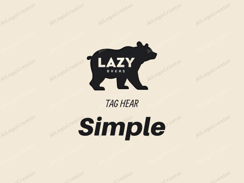 minimalist design features a simple lazy bear silhouette integrated with stylized letters, combined with a clean background.