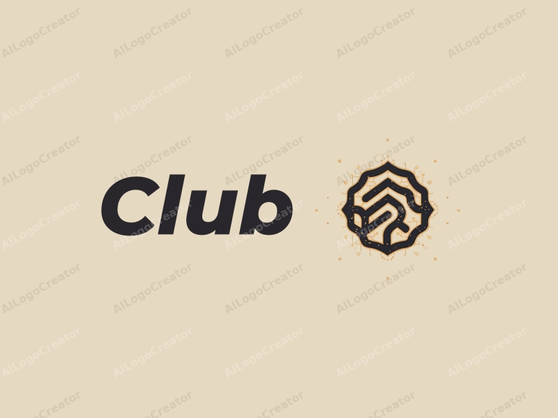 a modern minimalist design featuring abstract representations of a club and social connections, intertwined with network motifs, using a black and gold color palette, combined with a clean and simple background.