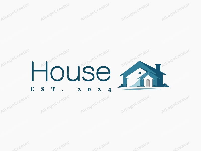 a harmonious design featuring a stylized house silhouette, blending modern and traditional architectural elements, with a clean background in white and blue tones.