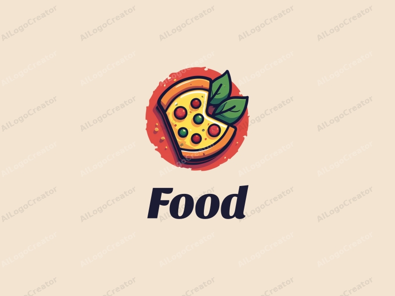 a modern design featuring vibrant colors, a stylized pizza slice and a fresh salad, combined with a clean background and a harmonious composition.