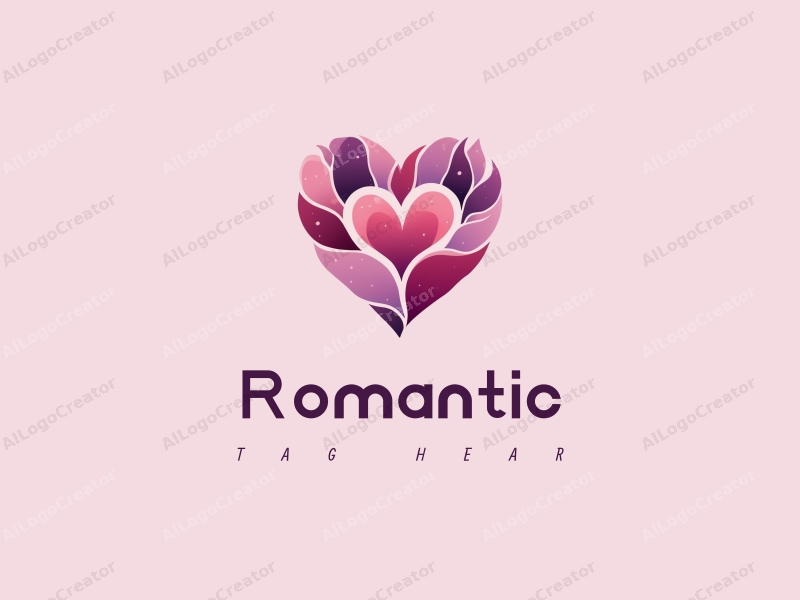 playful design features a heart shape intertwined with flower petals, using a pink and purple color palette, combined with a clean background.