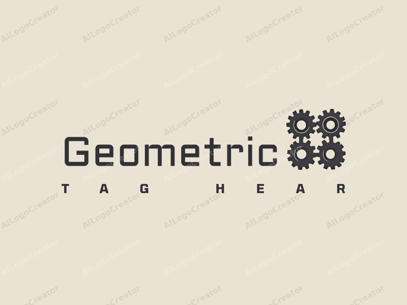 geometric design features a combination of squares and circles, integrated with stylized office equipment and gears, creating a harmonious and clean composition on a minimal background.