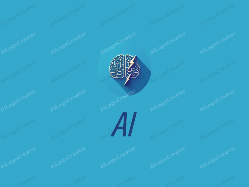 a modern design featuring elements of intelligence and algorithms, integrated with circuit patterns and lightning motifs, combined with a clean blue background.