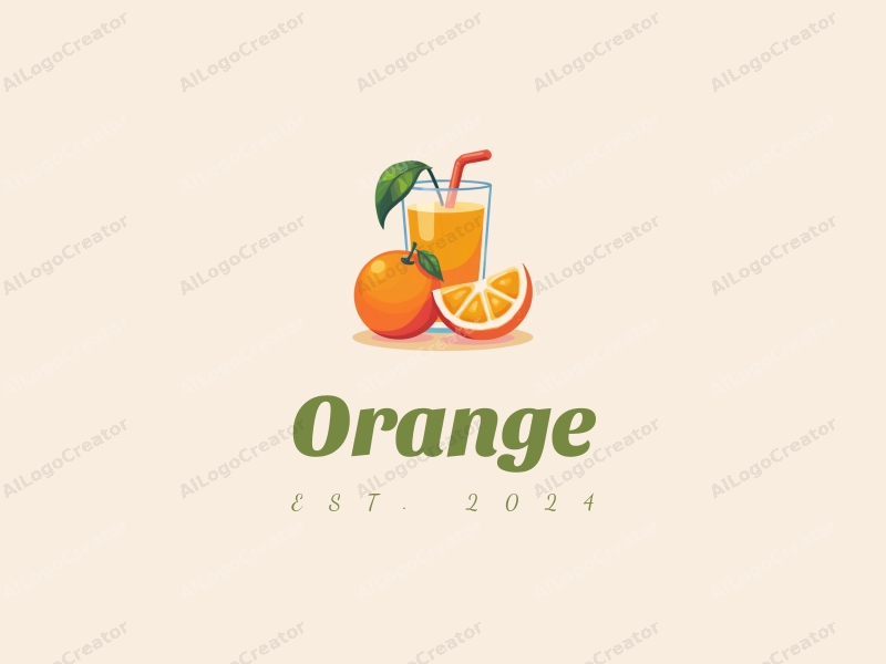 playful design features a stylized orange and a juice glass, combined with a clean background and a vibrant orange color scheme.