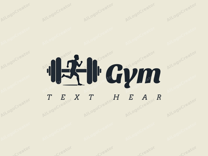 modern design features a stylized dumbbell and a dynamic runner silhouette, combined with a clean background and a harmonious layout.