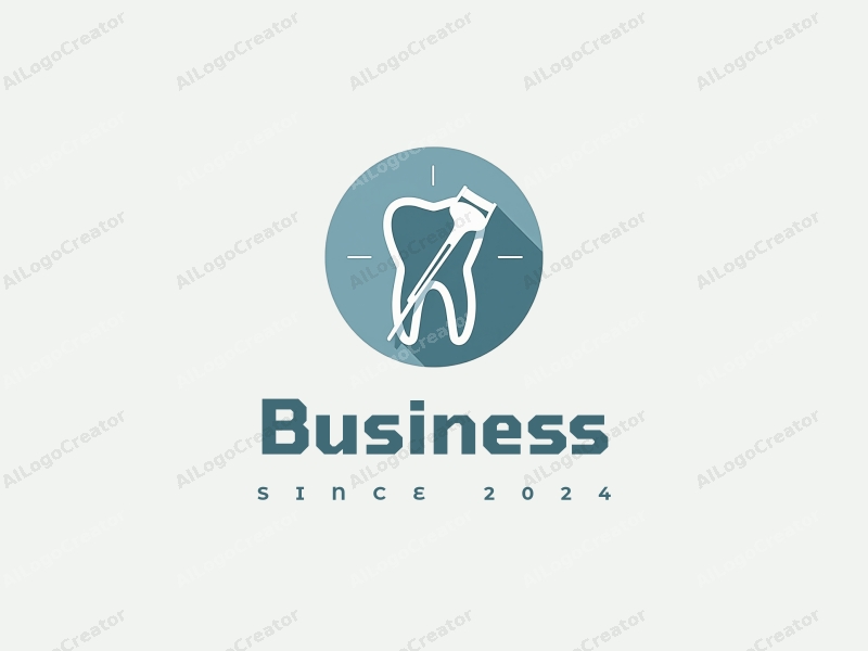 a modern minimalist design featuring a stylized dental tool and office elements, combined with a clean background in blue and gray tones.