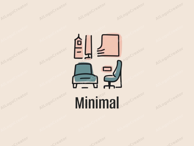 minimalist design features clean lines, abstract shapes representing interior decor and fashion, combined with a spacious and uncluttered background.