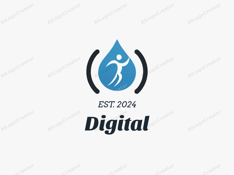 a modern minimalist design featuring digital technology symbols, motion and health icons, combined with a clean blue and black color scheme, emphasizing simplicity and innovation.